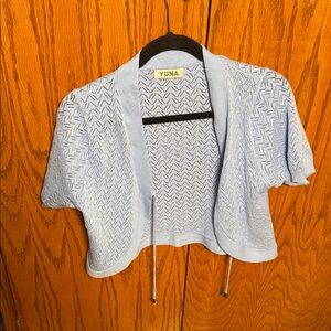 Yuna Light Blue Open-Front Knit Shrug